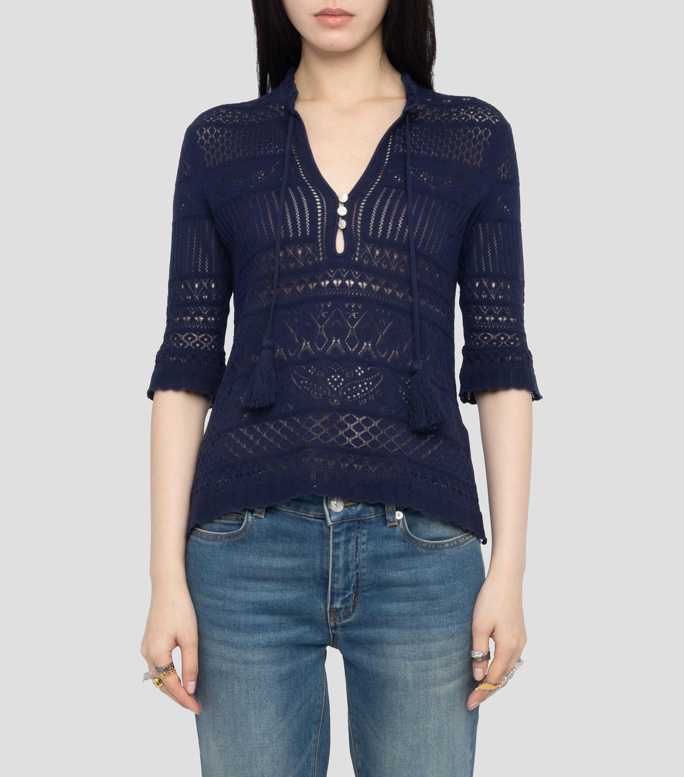 Blusa lisa manga 3/4 Mujer